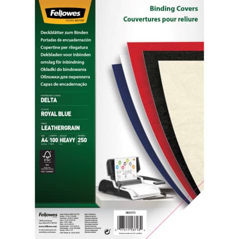 Copertine per rilegatura FELLOWES Delta goffrate cartoncino royal blu A4 250 g/m² conf. 100 pezzi - 5371305